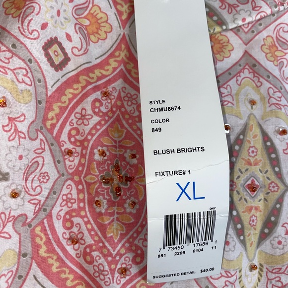 Crazy Horse by Liz Claiborne Coral and Yellow Patterned Beaded Button-Up Shirt - Picture 4 of 6